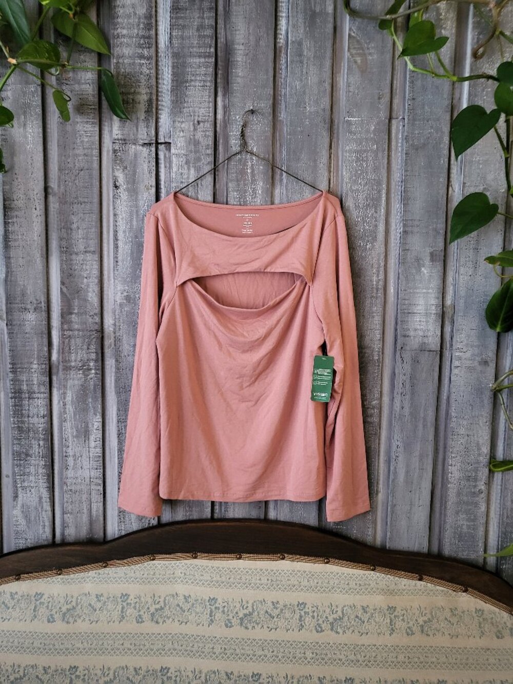 Simons Contemporaine Rose Dust Cut Out Long Sleeve Top EcoVero Viscose Large